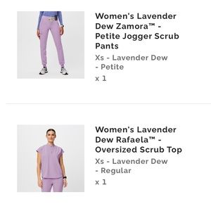 Figs Scrubs set lavender dew. Zamora joggers XSP Rafaela top XS.